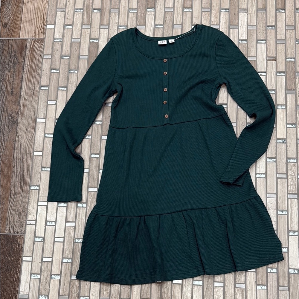 GAP Green Long Sleeve Peplum Sundress